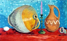 "Still Life with Candle" from series "Still Life"
Graphics.  Olena Pryduvalova - Ukrainian Artist. Virtual Art Gallery. Property of the author
(Paper, gouache)